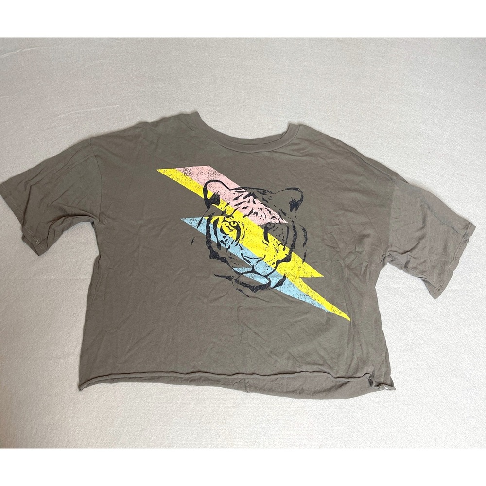 Grayson‎ Threads Gray Tiger Lightning Bolt Cropped Graphic T-Shirt